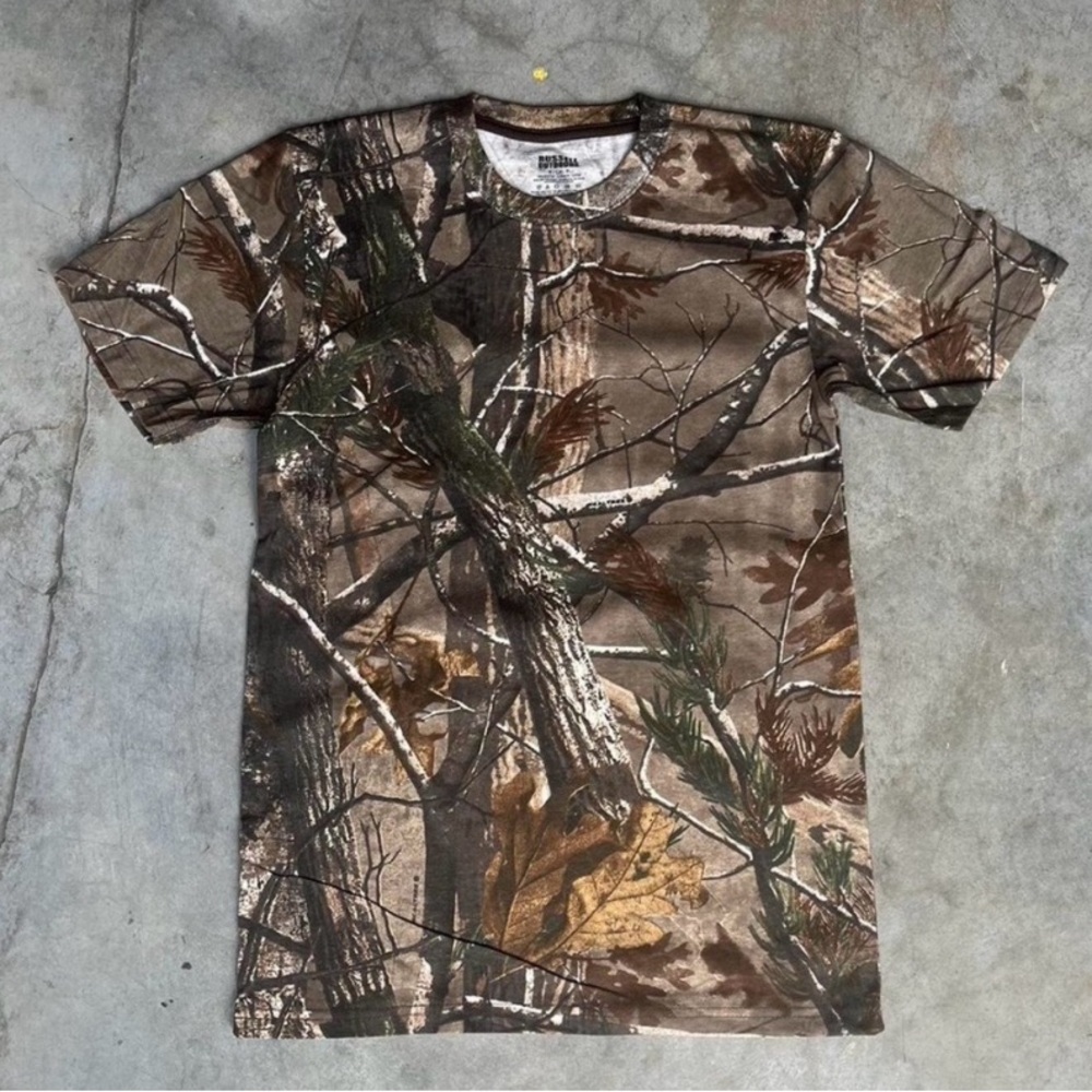 Russell Athletic Brown and Green Camouflage Short Sleeve Tee